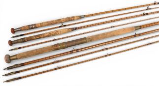 3x vintage split cane decorators fly rods, a J Forrest of Oxford St, London, 14’ 3 piece with