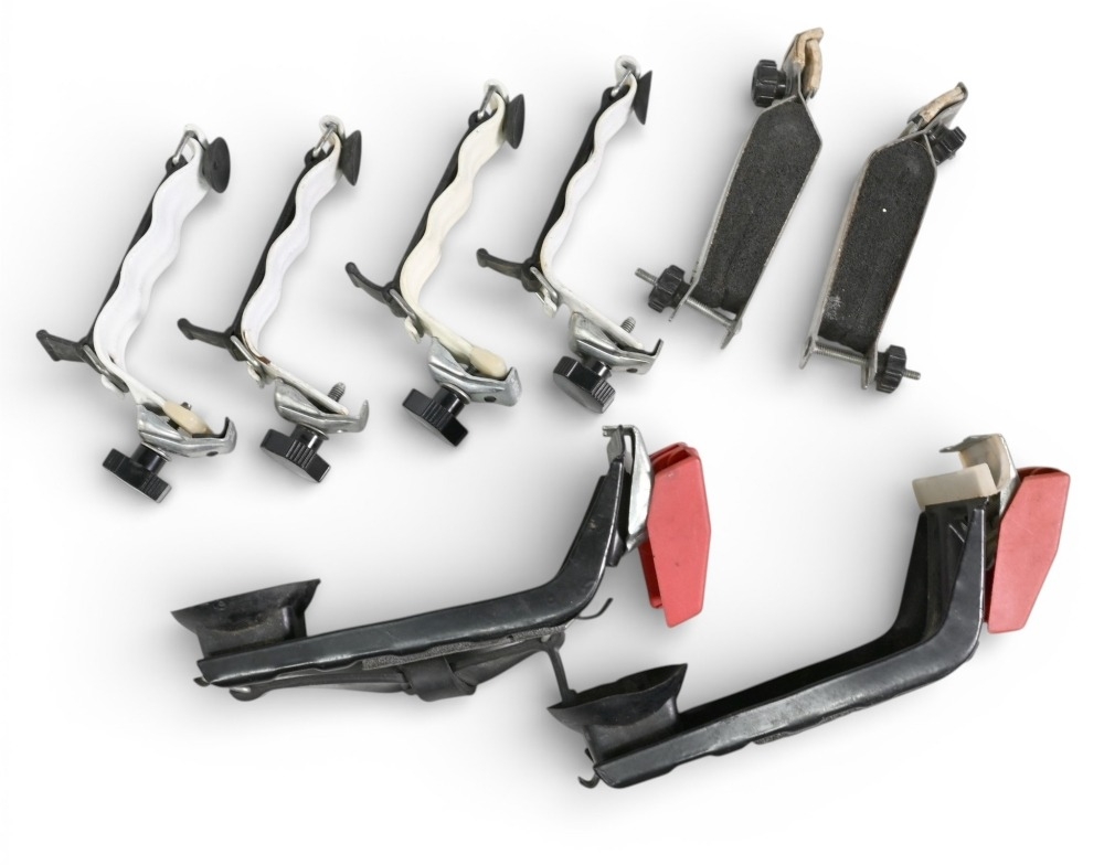 Collection of vintage roof/rod packs, as follows: 1x paid of Hardy chrome complete. 1x Pair of