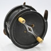 Hardy Bros The Silex 4 ½” alloy casting reel with quarter rim cut out, twin handles on raised