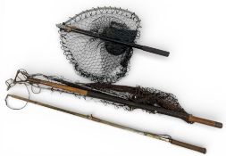 Hardy Bros Folding Landing Net and Salmon Tailer with brass telescopic rod, and folding net with
