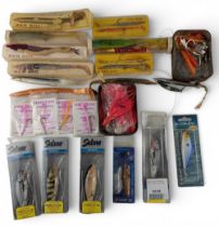 Fishing Artificial Baits, rubber lures, with vintage packets of Eddystone eels, Red Gill lures,