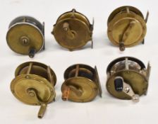 6x assorted brass and alloy reels, 2”-2 ¼”, 5 x crank winds including one by Milbro, plus a BI metal