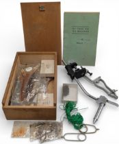 Vintage Veniard Fly-tying Kit: lidded wooden box with ‘C’ clamp vice, tools and accessories (