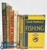 Six Hardback Fishing Books to include Teach Yourself Fishing 1950 Tom Rodway first edition, Hints on