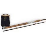 Hardy Alnwick fibalite spinning glass rod, 8ft 6” 7/8 lb, 2pc, 23” handle with alloy down locking