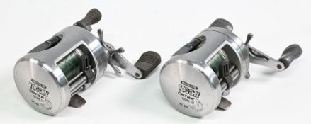 2x Masterline Toothy Critter TC 60 multiplier reels stamped Made In Korea to feet, twin handled,