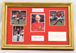 Framed and special glass Bobby Charlton x3 pictures including separate autograph; frame size 300mm x