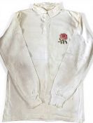 1985 Chris Martin’s Match worn England Rugby Jersey: Official issue no. 15, white jersey with