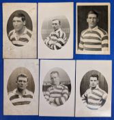 6x Early Wigan Rugby League Player Portrait Postcards, with players of Sher x2, A Pilling, F