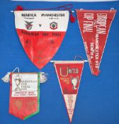 1968 Manchester United v Benfica European Cup Final Football Pennants, 4 good original pennants silk