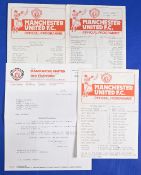 Manchester United 1983/84 reserves homes Everton, Sheffield United, Derby County + letter from Les