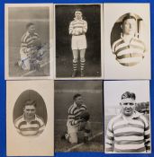 3x Early Wigan Rugby League Player J Sullivan Portrait Postcards, plus three photographs one a