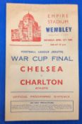 Football programme, Chelsea v Charlton Athletic, 15th April 1944 Football League (South) War Cup
