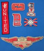 6x Vintage Manchester United Football Patches Sew on Badges, assorted sizes and shapes to include