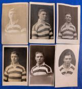 6x Early Wigan Rugby League Player J Sullivan Portrait Postcards, one has signs of glue to back (6)