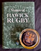 Hawick Rugby Book and Paperweight (2): Large recent hardback book, ‘Voices of Hawick Rugby’, 150