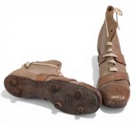 Pair of period c1920 adults leather Football Boots, with cert Gripwell with nailed leather soles and