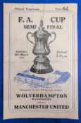1949 FA Cup Semi-Final Football Programme, Wolverhampton Wanderers v Manchester United, 26/3/1949.