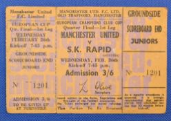 TICKET: 1968/69 Manchester United v SK Rapid (Austria) European Cup match ticket; full ticket with