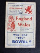 1936 Wales v England Rugby Programme: At Swansea. VG condition