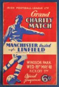 1948 Tour of Ireland Linfield v Manchester United at Windsor Park, Belfast official programme 19 May