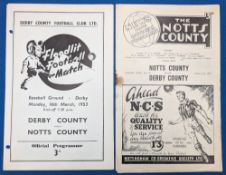 1953 Derby County v Notts County first under floodlights football programmes 16th March 1953 hole