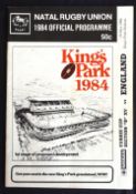 1984 Currie Cup B Section v England, Durban Rugby Programme: Compact detailed Durban issue. VG