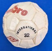 Multi signed Umbo Football from 1982: a charity game signed by Bobby Moore, Martin Peters, George