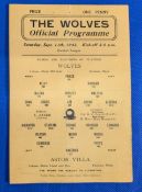 1943 Wolverhampton Wanderers Wolves Single Sheet War Football Programme v Aston Villa for this