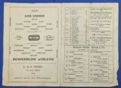 1948 Ayr United v Dunfermline Athletic Postponed League B Football Programme 21st Feb 1948, 4 page
