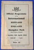 1935 Scotland v England at Hampden Park official match programme 6 April 1935; covers loose, front