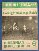 1954/55 Hibernian v Manchester United floodlit challenge match programme 15 November 1954 at