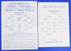 1944 at Chelsea, England XI v Combined Services single sheet match programme, Matt Busby (Liverpool)