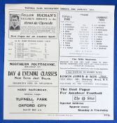 Pre-War 1930/1931 Tufnell Park v Uxbridge Town league match programme, 4 page, 24 January 1931;