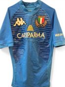 2011 Italy Match worn Rugby Jersey: Bright blue fully-logoed Luke McLean, no.15, Italy v Wales,