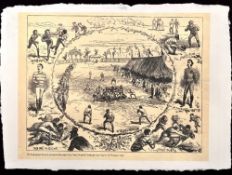 1877 Rugby Print: Hospitals’ Cup, Guy’s v St Thomas: Exceedingly early image, anonymous, b/w, of