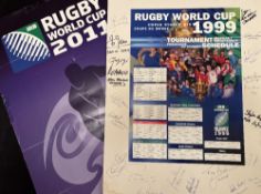 1999 and 2011 RWC interest Rugby Posters, one signed (2): 1999 mounted colourful detailed wall chart