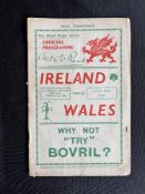 1938 Wales v Ireland Rugby Programme: Swansea. VG condition