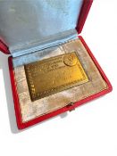 1957 Boxed Engraved Metal Plaque, London Wasps in Bucharest: Metal plaque in red box, presented to