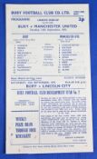 1972/73 Bury v Manchester United Lancashire Senior Cup single sheet match programme 11th September