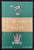 1964 S Africa v Wales Rugby Programme: The substantial magazine style issue for the tour test at