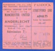 TICKET: 1968/69 Manchester United v Anderlecht European Cup match ticket; tiny ‘68’ penned in o/wise