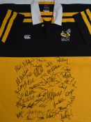 1990s Wasps Rugby Jersey Fully Squad Autographed: Very large (3XL), near- mint, Canterbury-made