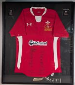 2012 Wales Grand Slam Squad-Signed framed Rugby Jersey: mf&g, WRU merchandise, ltd ed 13/100,