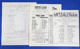 Manchester United reserves 1973/74 aways Aston Villa, Wolves, Manchester City; fair/good. (3)