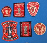 6x Vintage Manchester United Football Patches Sew on Badges, assorted sizes and shapes, 4 are from