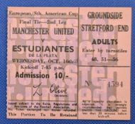TICKET: 1968/69 Manchester United v Estudiantes Final Tie European/South American Cup match