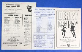 Manchester United reserves 1970/71 aways Derby County, Bury, Wolves; fair/good. (3)