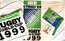 RWC 1999 Large Official Flags etc (4): c.70” x 45” Flag, plus smaller version, a 20” x 13” Corner
