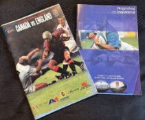 Scarcer 2001 and 2002 England Abroad Rugby Programmes (2): v Canada 2001 and 2nd Test v Argentina,